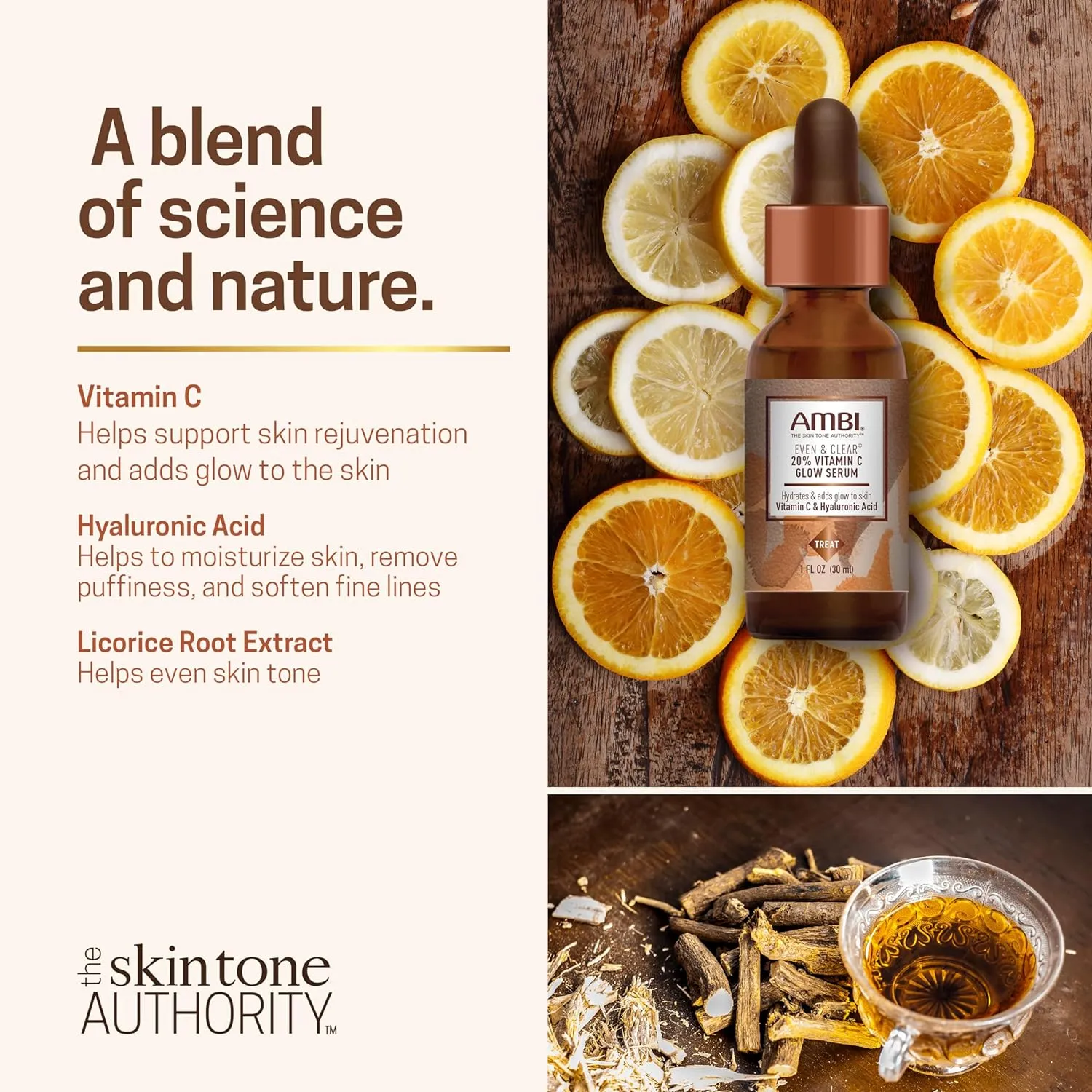 AMBI Even & Clear 20% Vitamin-C Infused Glow Serum for All Skin Types.