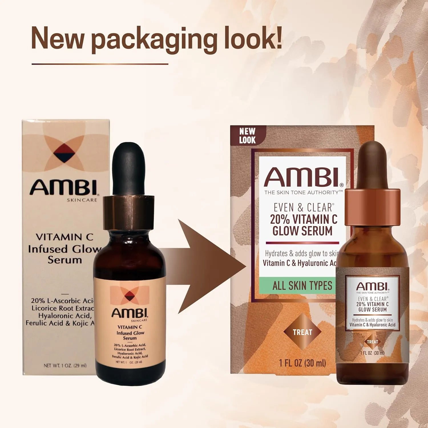 AMBI Even & Clear 20% Vitamin-C Infused Glow Serum for All Skin Types.