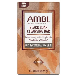 AMBI Skincare Black Soap Cleansing Bar with Shea Butter/Vitamin E - For Oily & Combination Skin 3.5 oz