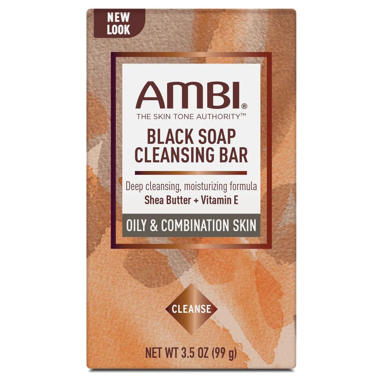 AMBI Skincare Black Soap Cleansing Bar with Shea Butter/Vitamin E - For Oily & Combination Skin 3.5 oz
