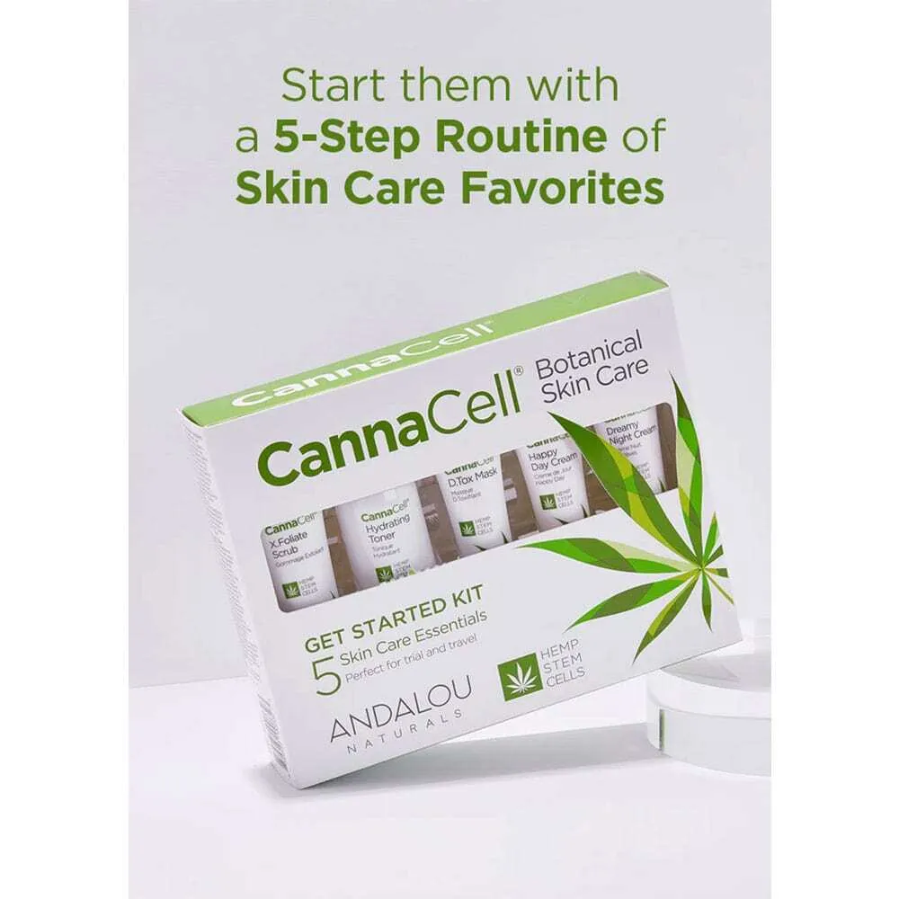 Andalou Naturals CannaCell Botanical Skin Care Get Started Kit Scrub Toner Cream