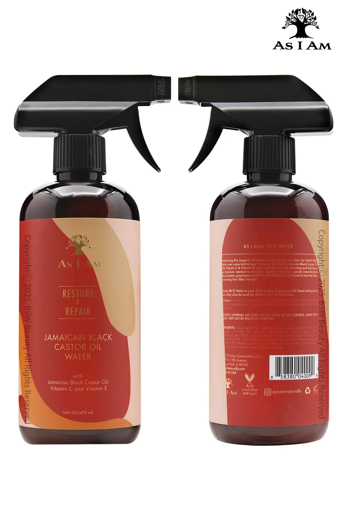 AS I AM RESTORE & REPAIR JAMAICAN BLACK CASTOR OIL WATER 16oz