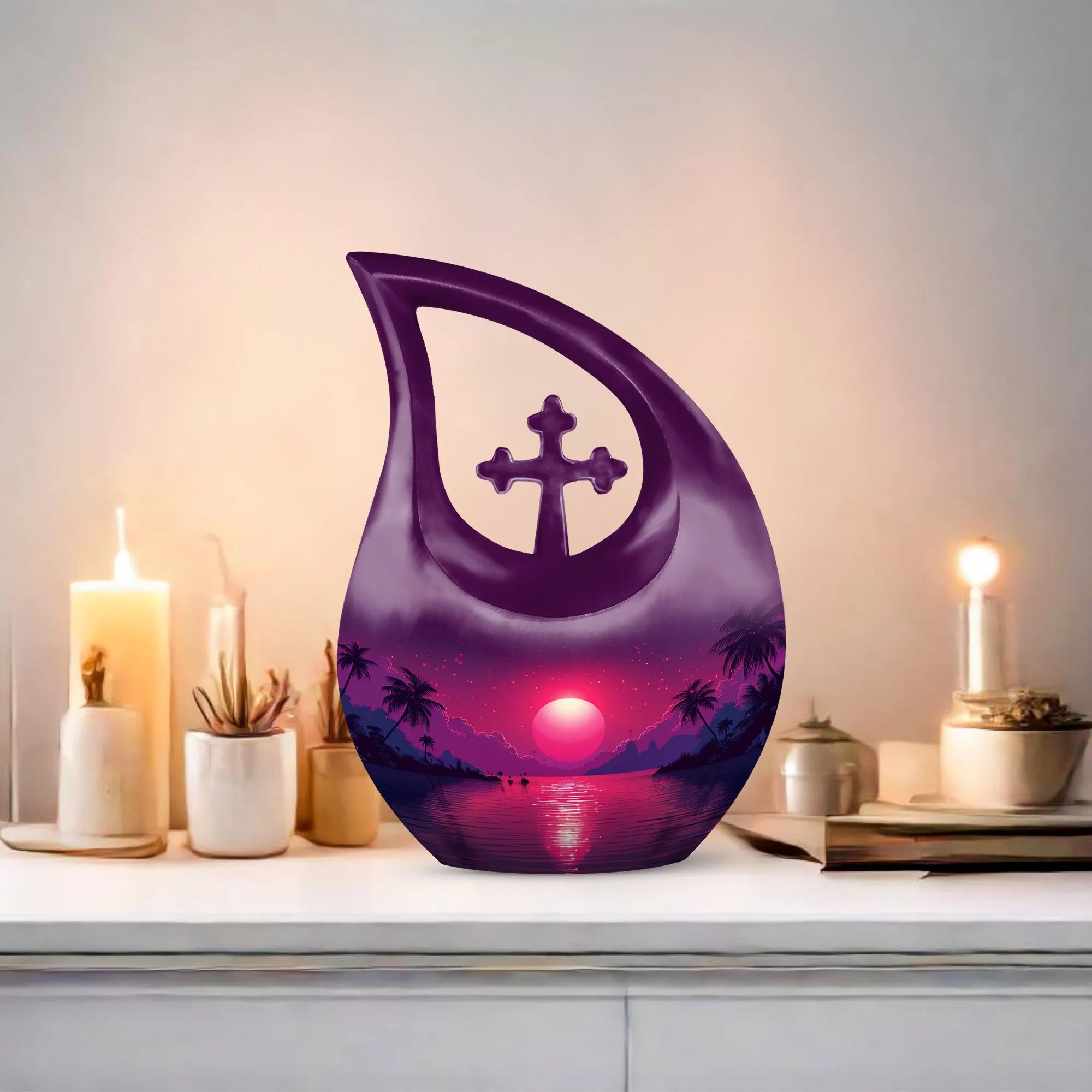 Crimson Moon Urn : 10-Inch Size Cremation Urn For Human Ashes