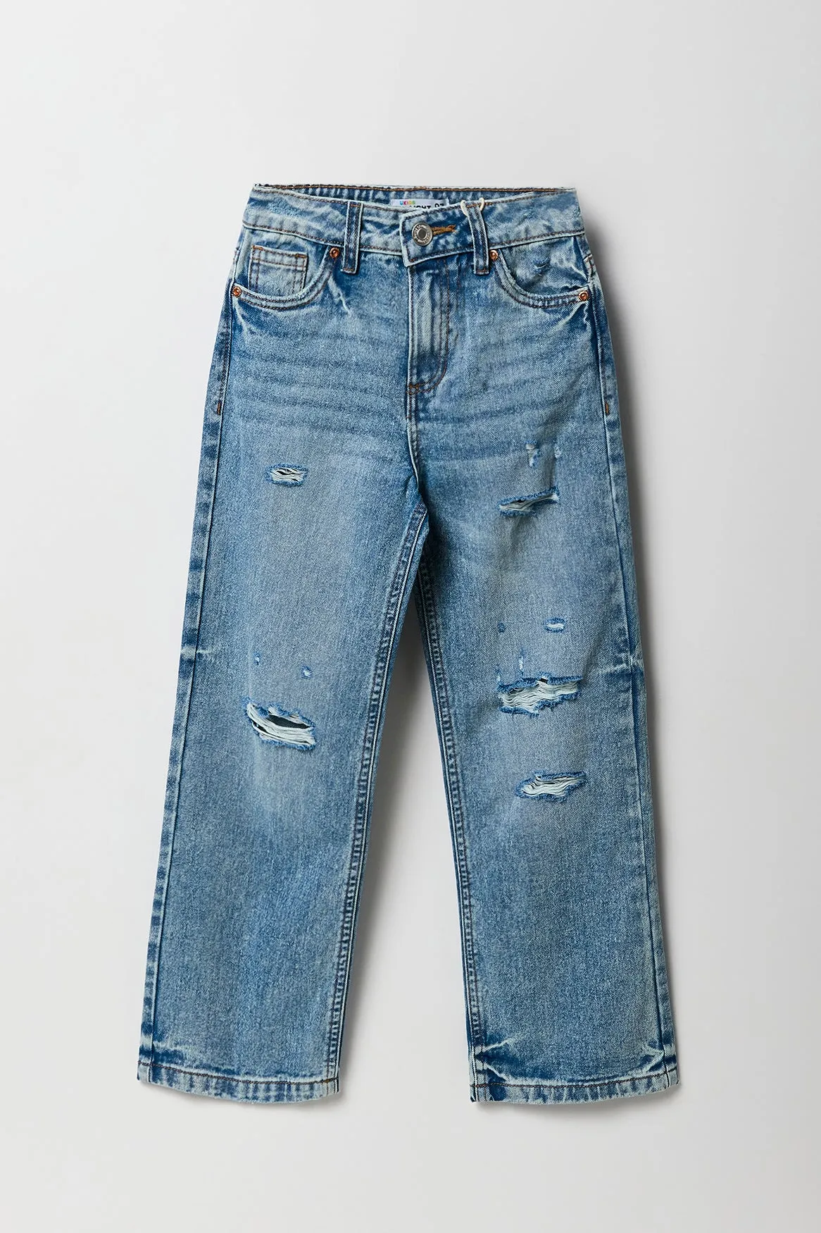 Girls Acid Wash Distressed Straight Leg Jean