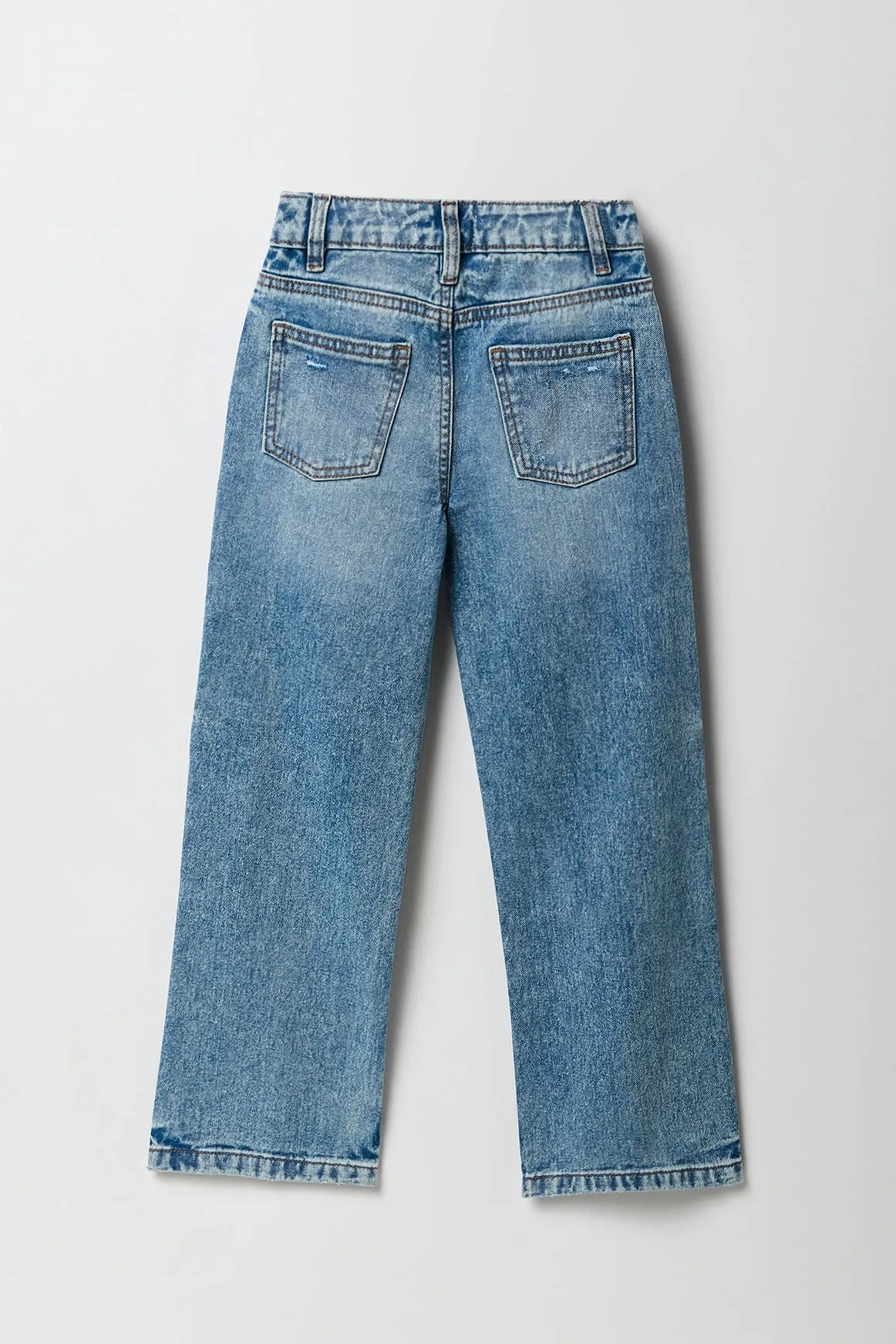 Girls Acid Wash Distressed Straight Leg Jean