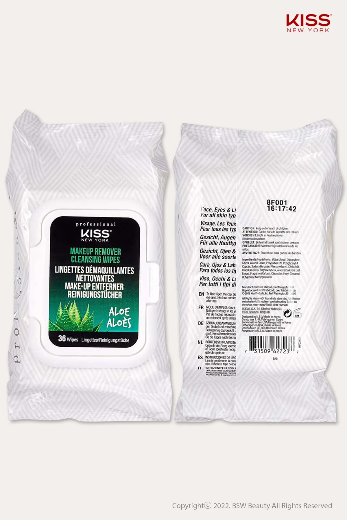 KISS NEW YORK MAKEUP REMOVER CLEANSING WIPES 36 PCS