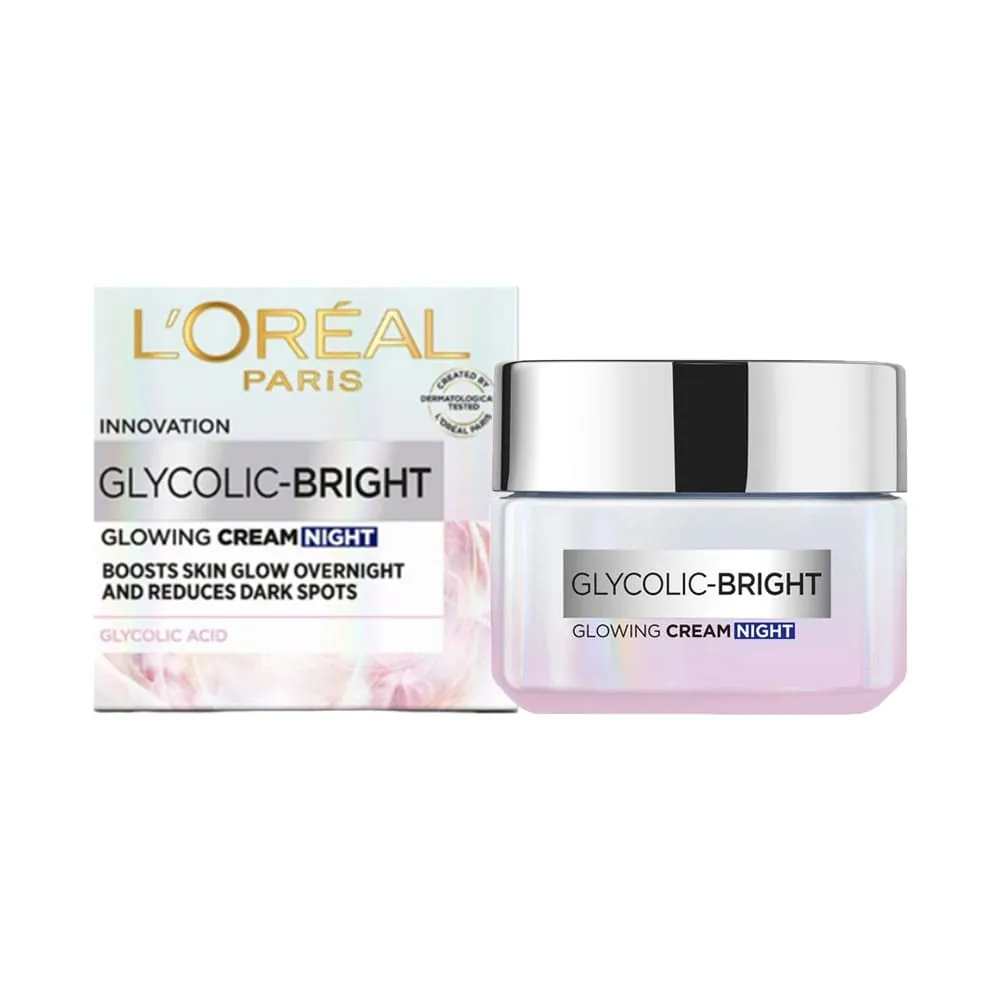 L'Oreal Glycolic Bright Glowing Night Cream 50ml - Short Dated Clearance