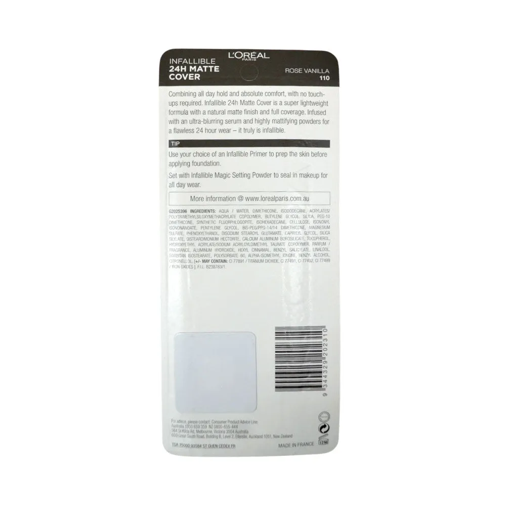 L'Oreal Infallible Matte Cover 24Hr Foundation 110 Rose Vanilla 30ml