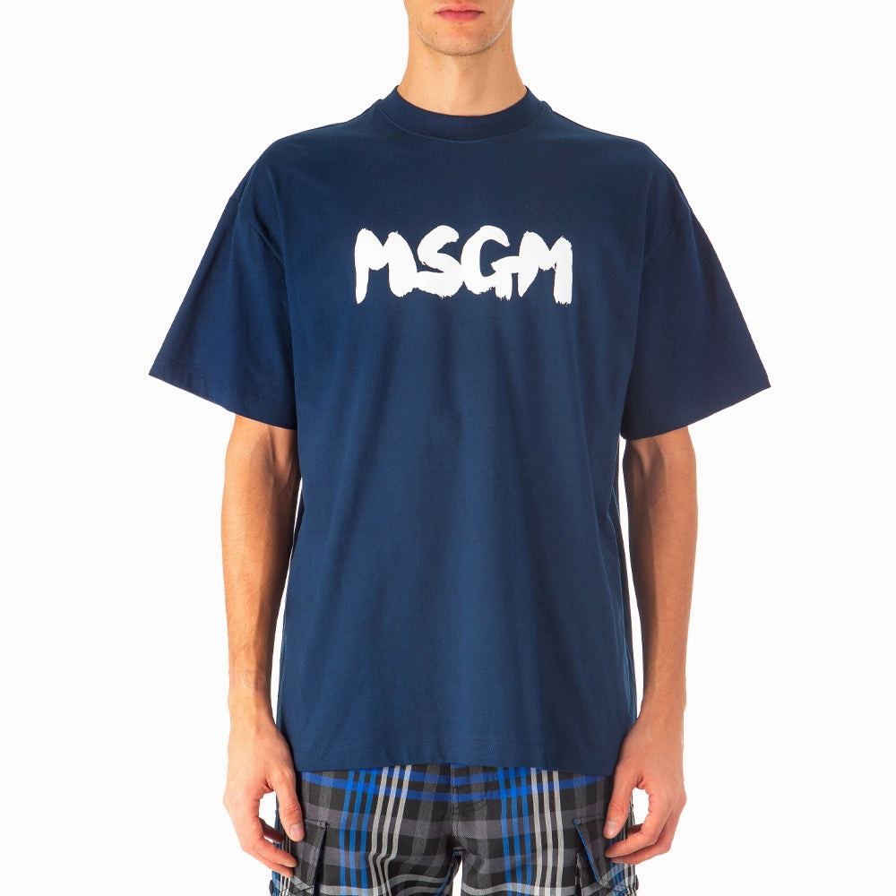 Men;s Brush Stroke Logo Print T-shirt Navy