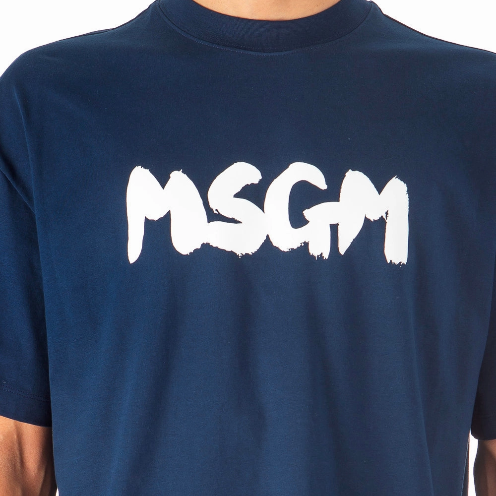 Men;s Brush Stroke Logo Print T-shirt Navy