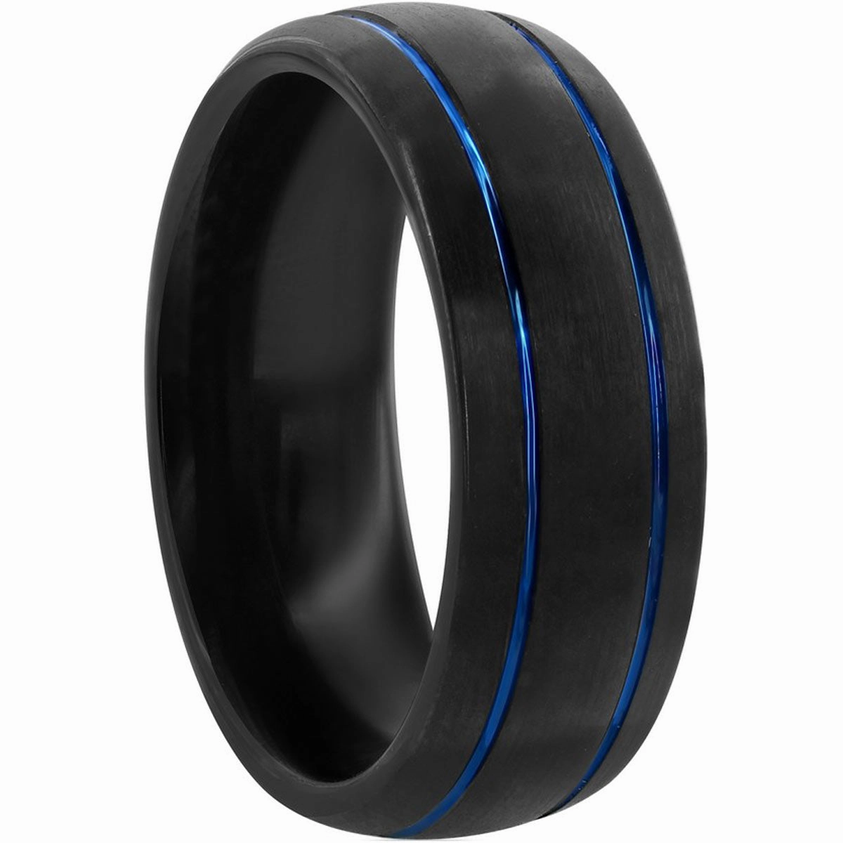 Men's Ring - Black and Blue Double Stripe Tungsten, Size 9 | SW-2086-9
