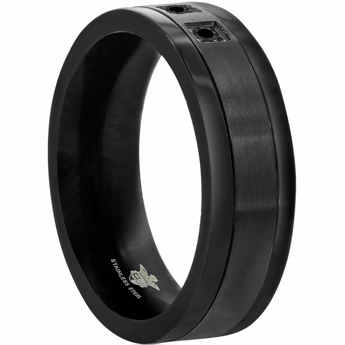 Men's Ring - Black Plated Stainless Steel CZ Band, Size 9 | SW-2106-9