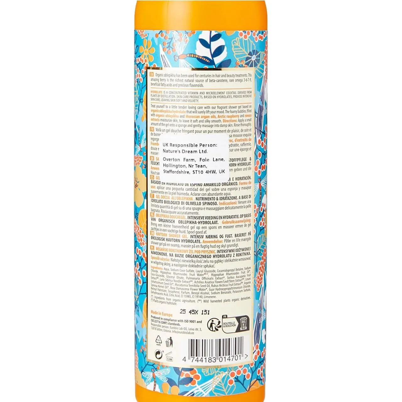Oblepikha Siberica Shower Gel With Organic Oblepikha Hydrolate Intensive Nutrition And Hydration 400ml