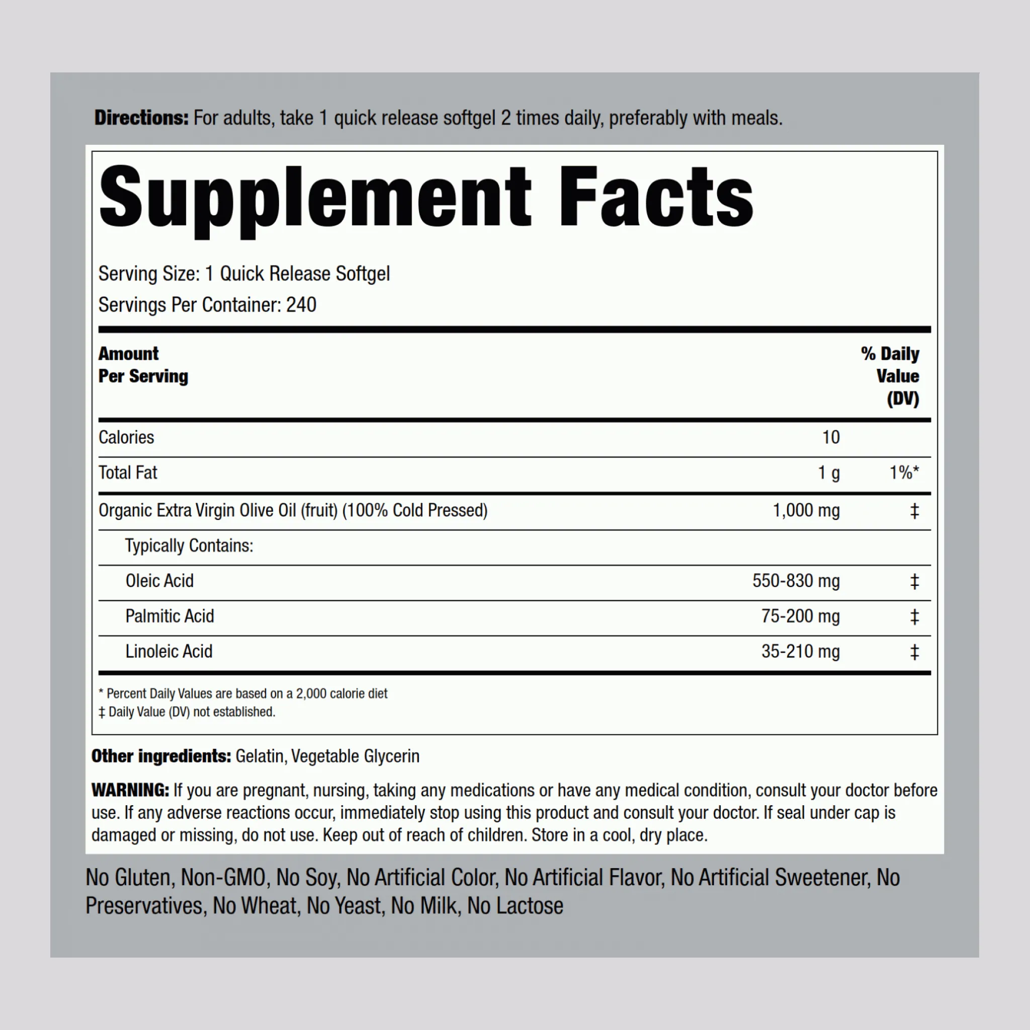 Olive Oil, 1000 mg, 240 Quick Release Softgels