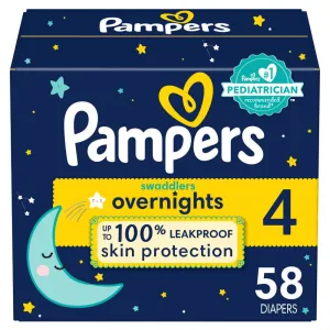 Pampers Swaddlers Overnight Diapers Size 4, 58 Count - Paraben Free