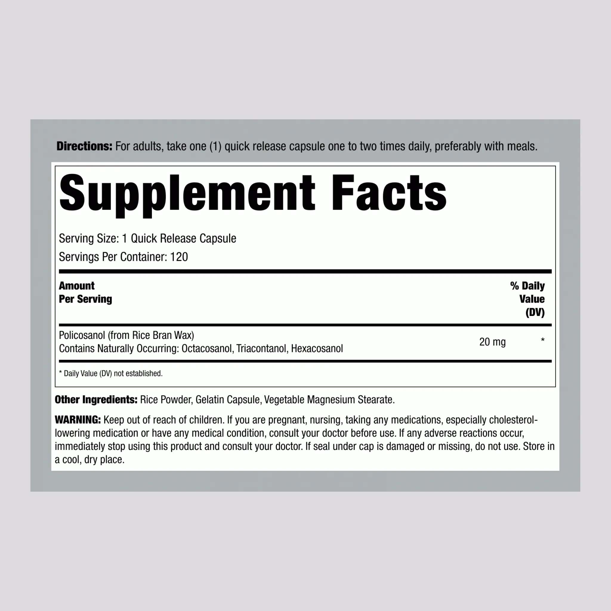 Policosanol, 20 mg, 120 Quick Release Capsules