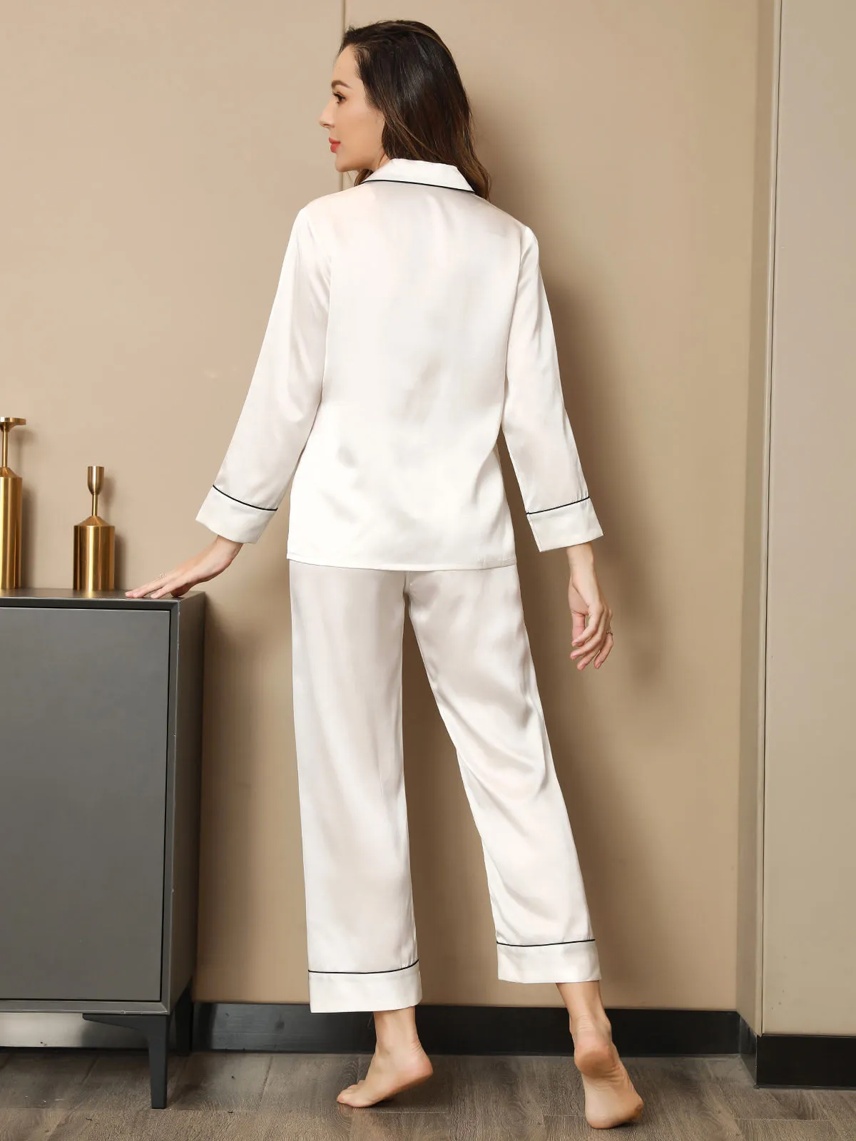 Pure Silk Binding Trim Classic Pajamas Set