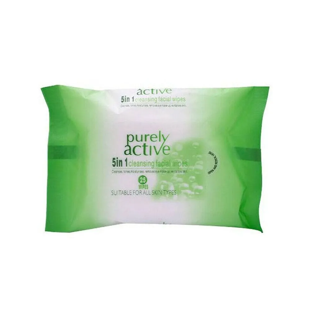 Purely Active 5-In-1 Cleansing Facial Wipes 25pk