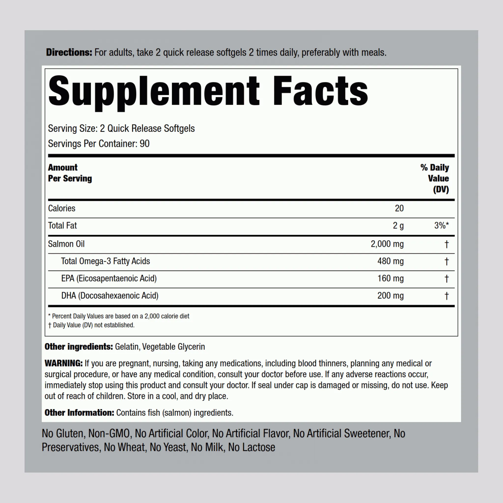 Salmon Oil 1000 mg Virgin Wild Alaskan Full Range, 180 Quick Release Softgels