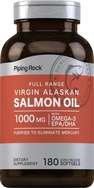 Salmon Oil 1000 mg Virgin Wild Alaskan Full Range, 180 Quick Release Softgels