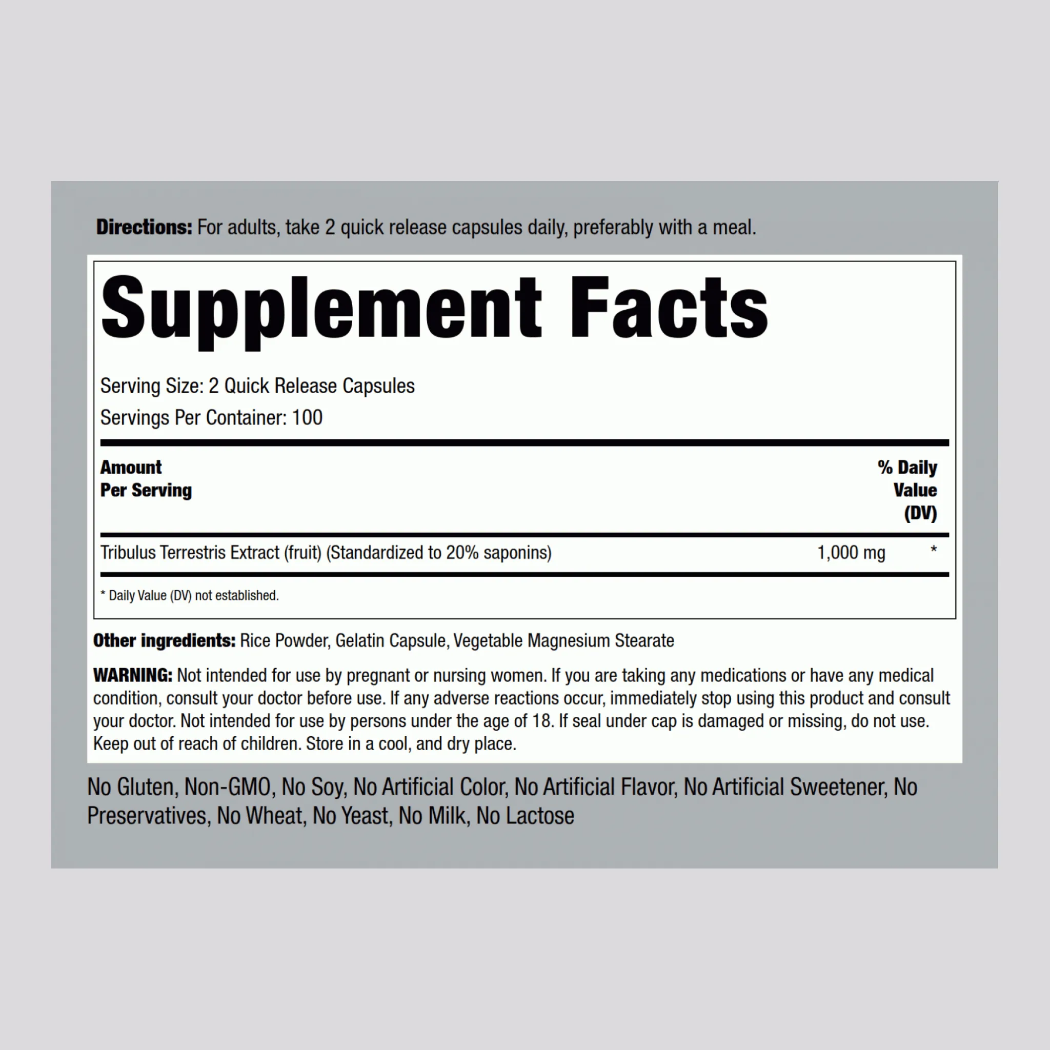 Tribulus Mega, 1000 mg (per serving), 200 Quick Release Capsules