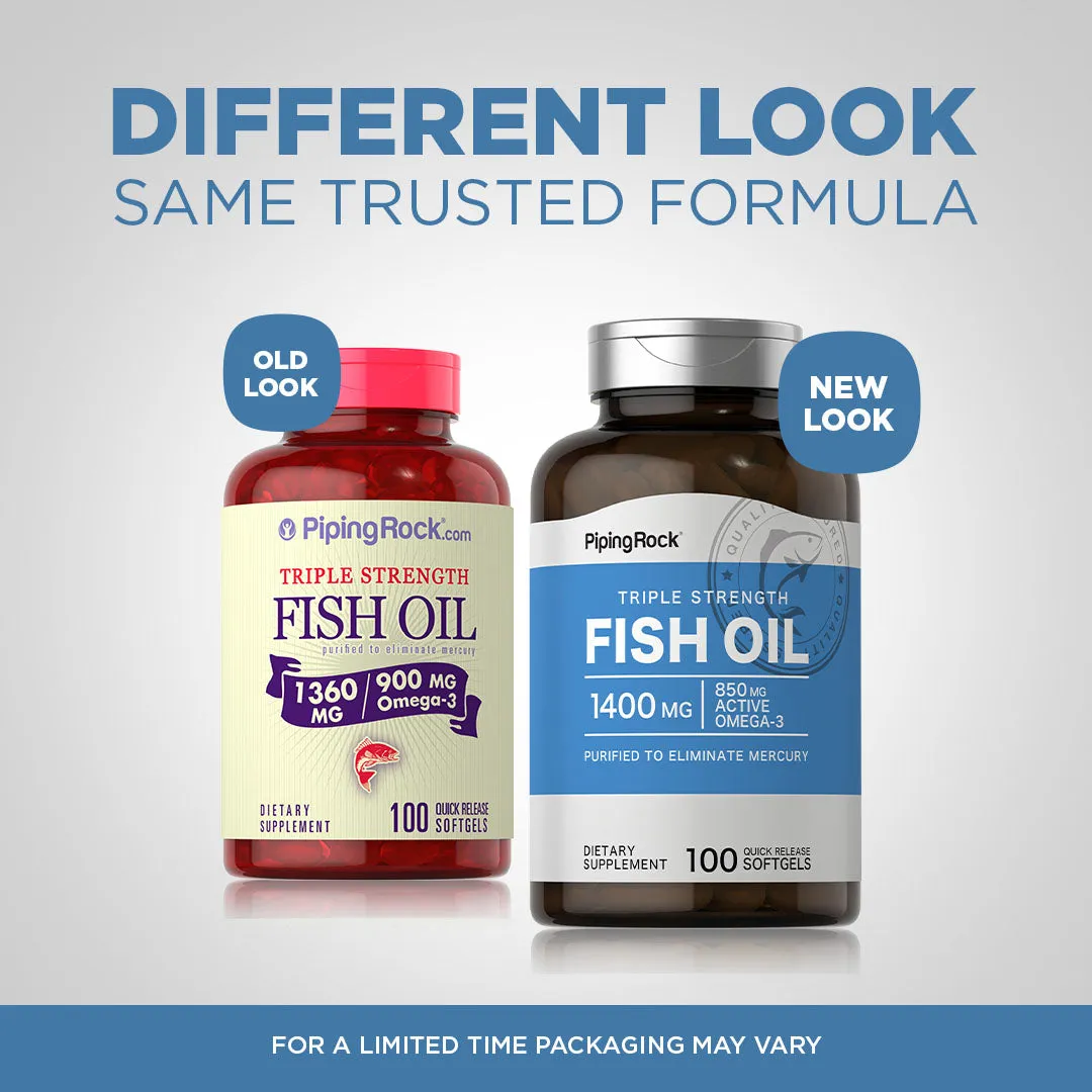 Triple Strength Omega-3 Fish Oil 1400 mg (850 mg Active Omega-3), 100 Quick Release Softgels