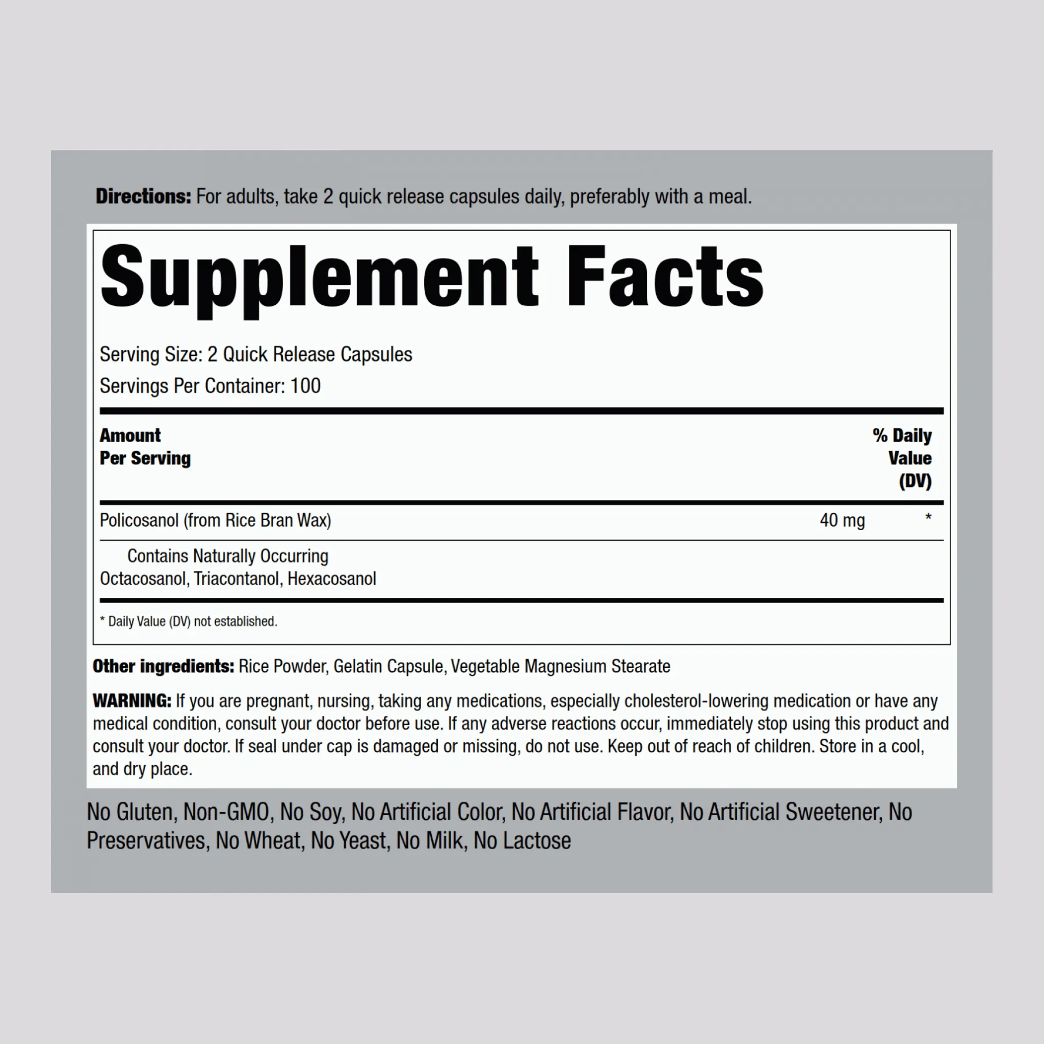 Ultra Policosanol, 40 mg (per serving), 200 Quick Release Capsules, 2  Bottles