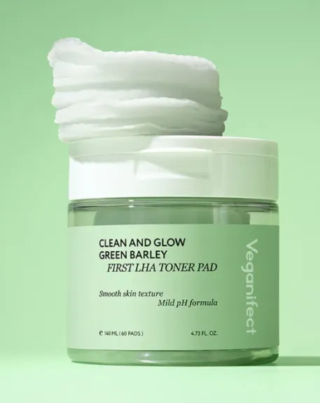 Veganifect Clean And Glow Green Barley First Lha Toner Pad